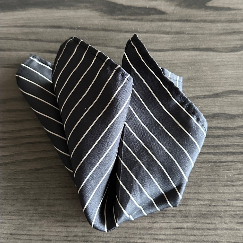 Dark Navy and White Striped Silk Pocket Scarf